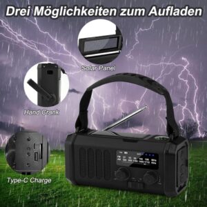 10000mAh tragbares Solarradio mit Kurbel und SOS Alarm - Ideal für Outdoor und Notfälle