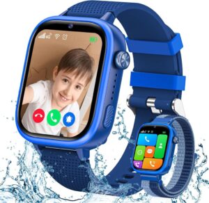 4G Kinder-Smartwatch mit GPS und Telefon - IP67 Wasserdicht, Videoanrufe, Schulmodus, Schrittzähler - Blau