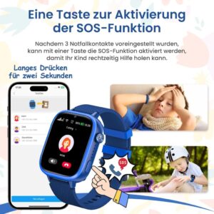 4G Kinder-Smartwatch mit GPS und Telefon - IP67 Wasserdicht, Videoanrufe, Schulmodus, Schrittzähler - Blau