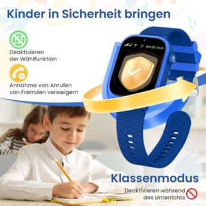 4G Kinder-Smartwatch mit GPS und Telefon - IP67 Wasserdicht, Videoanrufe, Schulmodus, Schrittzähler - Blau