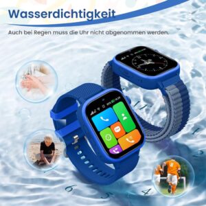 4G Kinder-Smartwatch mit GPS und Telefon - IP67 Wasserdicht, Videoanrufe, Schulmodus, Schrittzähler - Blau