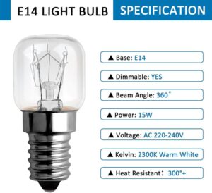 E14 Backofenlampe T22 Dimmbar, 85LM Warmweiß 2300K, 6 Stück