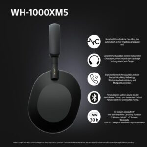 Sony WH-1000XM5 kabellose Bluetooth Noise Cancelling Kopfhörer in Schwarz