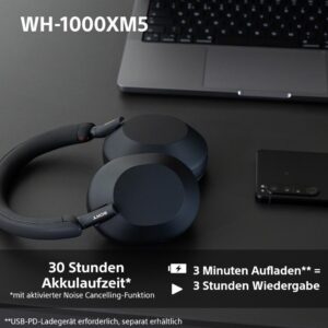 Sony WH-1000XM5 kabellose Bluetooth Noise Cancelling Kopfhörer in Schwarz