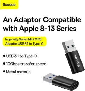 Baseus Converter Ingenuity Series Mini OTG Adaptor USB-A 3.1 Male to Type-C Female Black - Schneller und zuverlässiger Datenüberträger