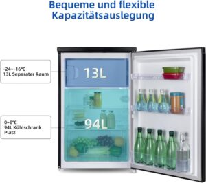 CHIQ 107 Liter Kühlschrank mit Mikro-Gefrierfach und Vario Box in Schwarz