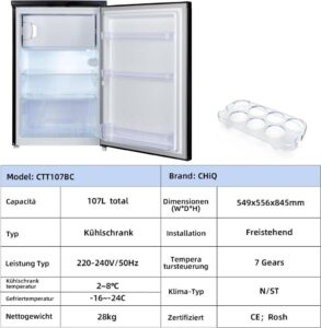 CHIQ 107 Liter Kühlschrank mit Mikro-Gefrierfach und Vario Box in Schwarz