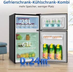 CHIQ 86 Liter Zweitüriger Kompaktkühlschrank mit 4-Sterne-Gefrierfach und Eiswürfelbereiter