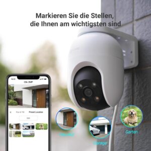 EZVIZ 2MP Überwachungskamera Aussen, WLAN IP Kamera mit 360° Abdeckung und Zwei-Wege-Audio