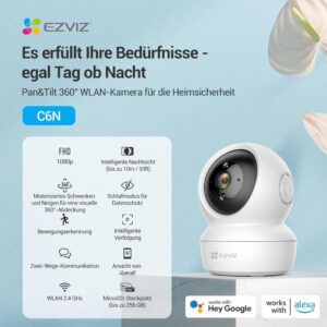 EZVIZ 1080P WLAN IP Kamera, schwenkbare Überwachungskamera Innen mit Zwei-Wege-Audio und Bewegungsverfolgung - Perfekt für Haustiere, Babys und Alexa-kompatibel