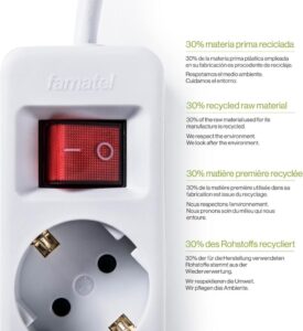 FAMATEL Ecosockets 3 Steckdosen Leiste mit Ein-Ausschalter und Kindersicherung