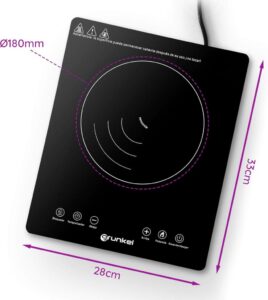 Grunkel PIN-2000 - Tragbares Induktionskochfeld mit Touch-Bedienelementen und 8 Leistungsstufen