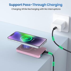 HETP Magnetische Powerbank 10800mAh für iPhone mit Schnellladung und LED-Display - Rosa