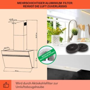 Klarstein Dunstabzugshaube 90cm mit WiFi und RGB-LEDs - Moderne Umluft/Abluft-Dunstabzugshaube für Ihre Küche