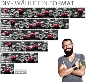 Selbstklebende Küchenrückwand in Glasoptik mit Kirschen und Eis Design von StickerProfis