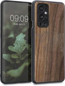 kwmobile Hülle für OnePlus 9 Pro - Robustes Holz Case in Dunkelbraun mit Travel Umriss Design