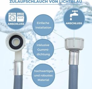 Lichtblau Zulaufschlauch Wasserschlauch für Waschmaschine und Spülmaschine 2964 Anschluss Größe 4,0m 3/4 Zoll Winkel/Gerade Wasserzulaufschlauch