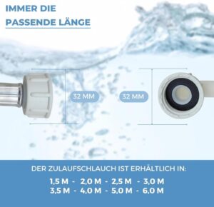 Lichtblau Zulaufschlauch Wasserschlauch für Waschmaschine und Spülmaschine 2964 Anschluss Größe 4,0m 3/4 Zoll Winkel/Gerade Wasserzulaufschlauch