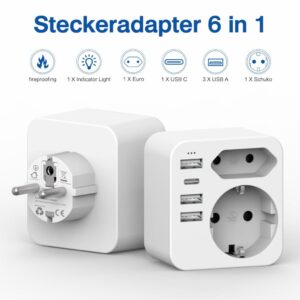 Mehrfachsteckdose mit 4 USB Netzstecker und USB C Adapter von Rwest X - Praktisch und Platzsparend