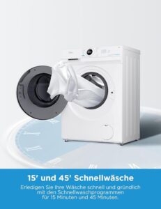 Midea MF10EW70B Waschmaschine - 7kg, 1400 U/Min, EEK A, Inverter Quattro Motor, Dampffunktion, Große Trommel, Nachlegefunktion, Kindersicherung, AquaStop in Weiß