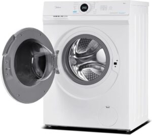 Midea MF10EW70B Waschmaschine - 7kg, 1400 U/Min, EEK A, Inverter Quattro Motor, Dampffunktion, Große Trommel, Nachlegefunktion, Kindersicherung, AquaStop in Weiß