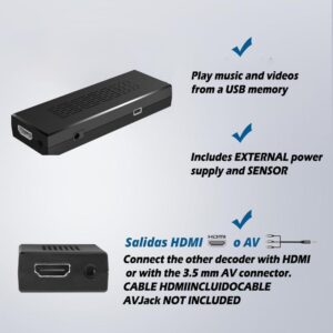 Romicta DVB T2 Receiver - HDMI TV Stick HD 1080P H265 HEVC Main 10 Bit mit 2in1 Universal-Fernbedienung