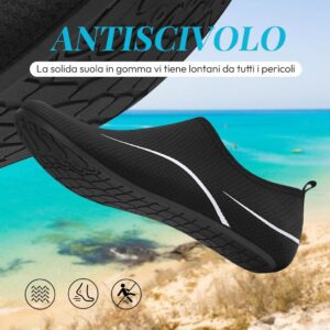 RUOMU Badeschuhe Damen Herren Wasserschuhe Neoprenschuhe Strandschuhe Aquaschuhe in Schwarz Größe 43 EU