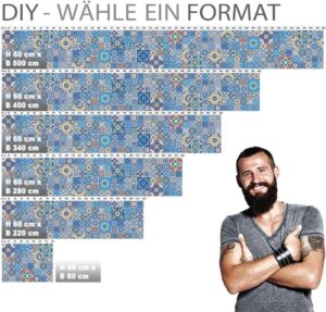 StickerProfis Küchenrückwand in Glasoptik mit Marokko Fliesen Design - Selbstklebend und versteift für alle Untergründe