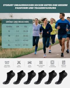 Stoeury Sneaker Socken Herren Damen in Schwarz, Größe 39-42: Atmungsaktive und Anti-Schweiß Sportsocken