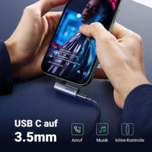 UGREEN USB C auf 3,5mm Klinke 90 Grad Winkel Adapter mit DAC Chip - Silber Grau