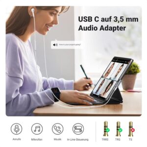 UGREEN USB C auf 3,5mm Klinke 90 Grad Winkel Adapter mit DAC Chip - Silber Grau