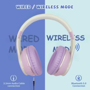 Usoun Bluetooth Over-Ear Kinderkopfhörer - Kabellos, Faltbar & Einstellbar - Violett