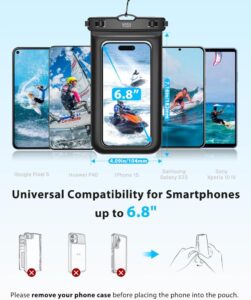 YOSH Wasserdichte Handyhülle für iPhone, Samsung, Xiaomi, Huawei - 6,8 Zoll IPX8 Unterwasser Handytasche - A-schwarz