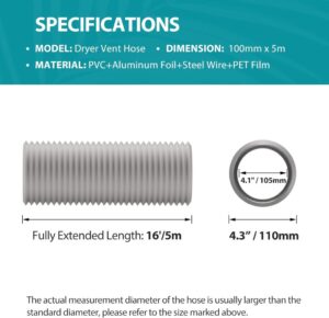 HG Power Abluftschlauch Ø100mm - Flexibel, Schallgedämmter und Wärmeisolierter Lüftungsschlauch