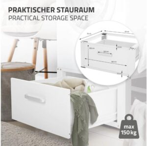 ML-Design Waschmaschinen Untergestell mit Schublade 63x54cm Stahl Weiß bis 150kg - Stabiler Unterbau für Trockner/Kühlschrank