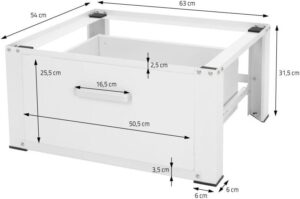 ML-Design Waschmaschinen Untergestell mit Schublade 63x54cm Stahl Weiß bis 150kg - Stabiler Unterbau für Trockner/Kühlschrank