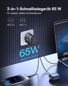 Baseus USB C Ladegerät - 65W 3-Port Schnellladegerät mit GaN Technologie