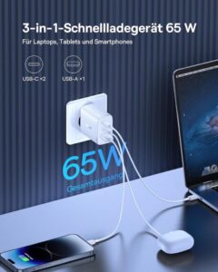 Baseus USB C Ladegerät: 65W 3-Port Schnellladegerät mit PPS und GaN Technologie