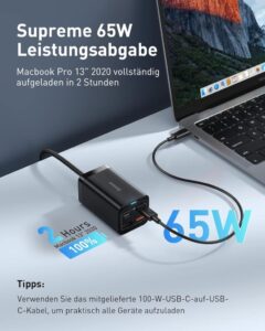 Baseus USB C Ladegerät: 65W Netzteil mit 4 Ports und GaN Technologie