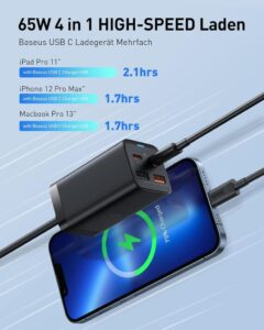 Baseus USB C Ladegerät: 65W Netzteil mit 4 Ports und GaN Technologie