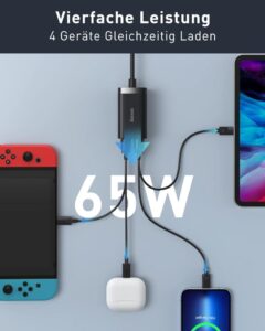 Baseus USB C Ladegerät: 65W Netzteil mit 4 Ports und GaN Technologie