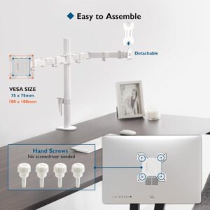 BONTEC Monitor Halterung 2 Monitore - Platzsparende Lösung für 13-27 Zoll Flach & Curved Bildschirme, Weiß