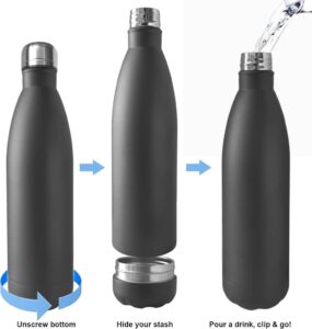 Domemit Wasserflasche aus Edelstahl mit Storage-Box - Isoliert und auslaufsicher für Reisen und Zuhause, 730ml, Schwarz