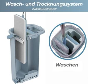 EasyGleam Wischmopp Set mit Doppelkammer-Eimer und Edelstahlgriff - Ideal für alle Böden