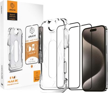 URUCHI Schutzglas für Apple iPhone 15 Pro Max - 2er Pack mit Ausrichtungshalter