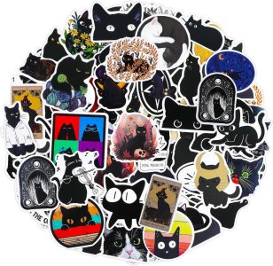 Amabro Schwarze Katze Aufkleber Set - 100 Stück niedliche und wasserdichte Vinyl Sticker