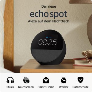 Amazon Echo Spot (2024) - Dein smarter Wecker mit sattem Klang und Alexa in Schwarz