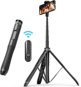 ATUMTEK 130CM Selfie Stick Stativ mit Bluetooth und rutschfesten Dreibein-Füßen - Schwarz