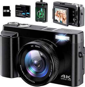 Digitalkamera 4K, 48MP 16X Digital Zoom Fotokamera mit 180° Flip Screen - Ideal für Anfänger, Kinder und Vlogging