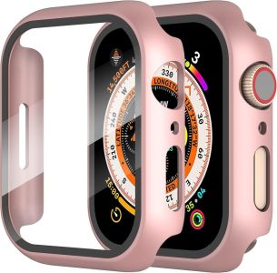 Diruite 2-Stück Hülle für Apple Watch Series 6/5/4/SE 40mm - Ultradünne Hartglas Schutzhülle in RoséGold